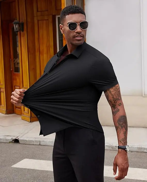 2-Pack Men's Stretch Slim Fit Business Shirts Muscle Fit