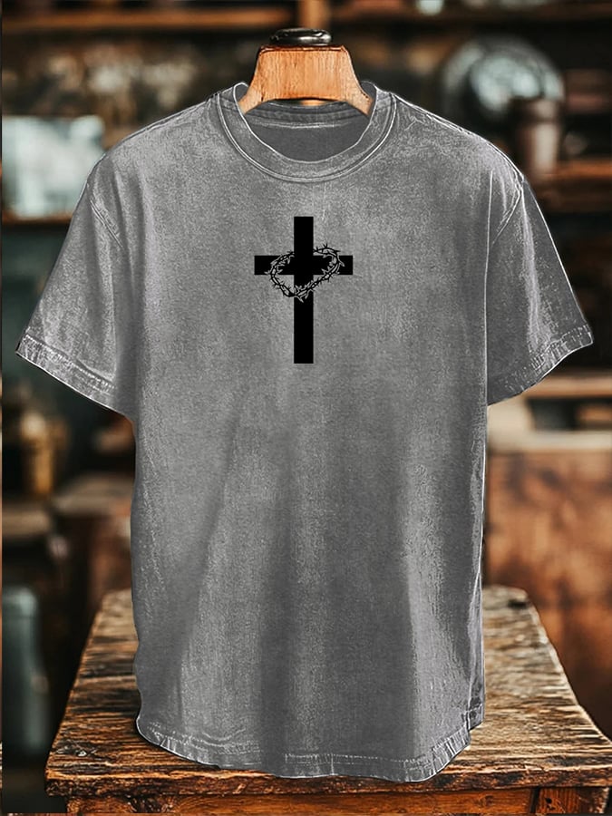 Herren-T-Shirt mit Kreuzprint und Rundhalsausschnitt