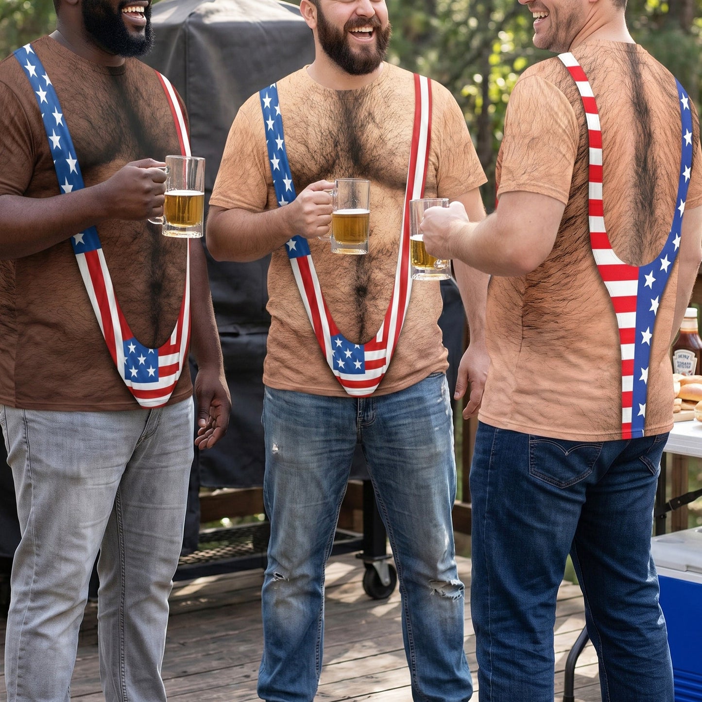 Maillot de bain 3D à poils pour hommes, style patriotique humoristique