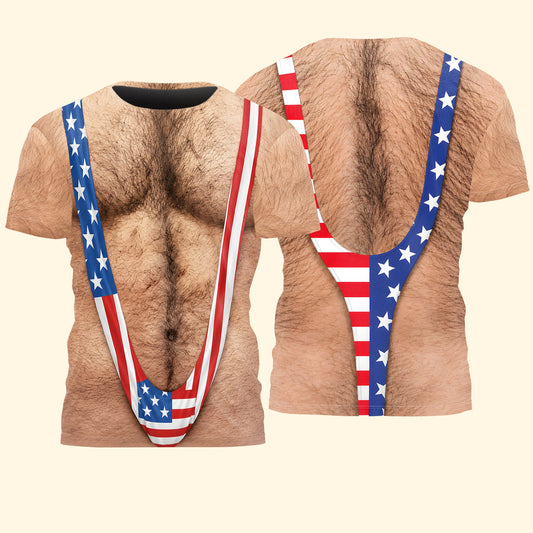 3D Hairy Body Swimsuit For For Men, Funny Patriotic