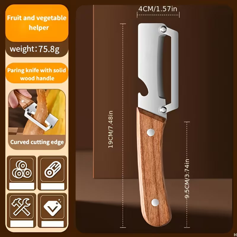 Der neue, multifunktionale Sparschäler mit massivem Holzgriff und scharfer Edelstahlklinge (1 Stück) ist ein unverzichtbares Küchenutensil zum einfachen und schnellen Schälen von Obst und Gemüse.