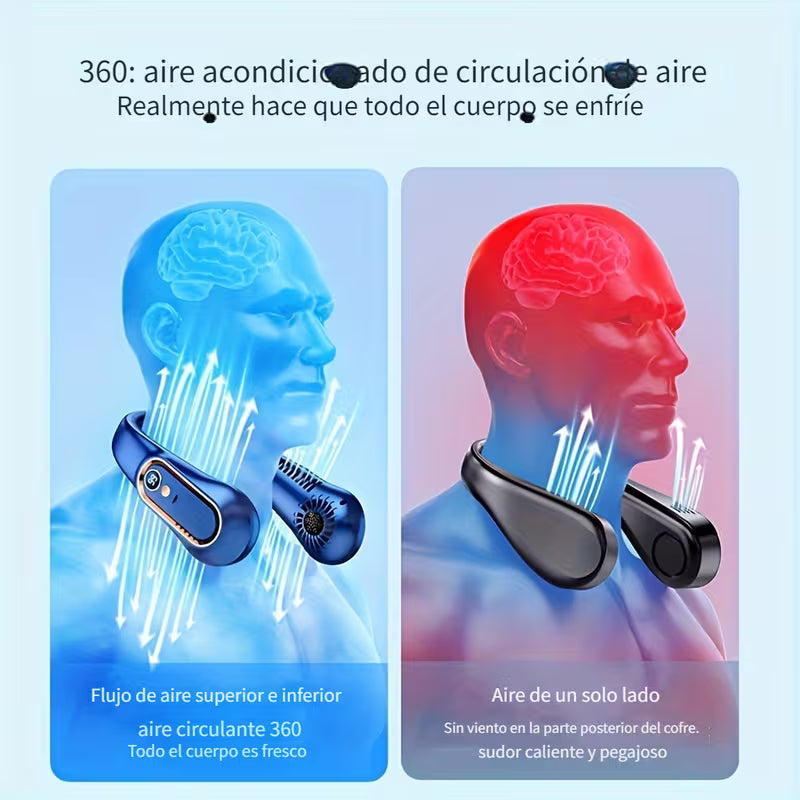 Ventilador portátil, ventilador de cuello con pantalla, ligero, manos libres, circulación de aire, control por botón (5 W, plástico), dispositivo de refrigeración para verano, ideal para la oficina y viajes.