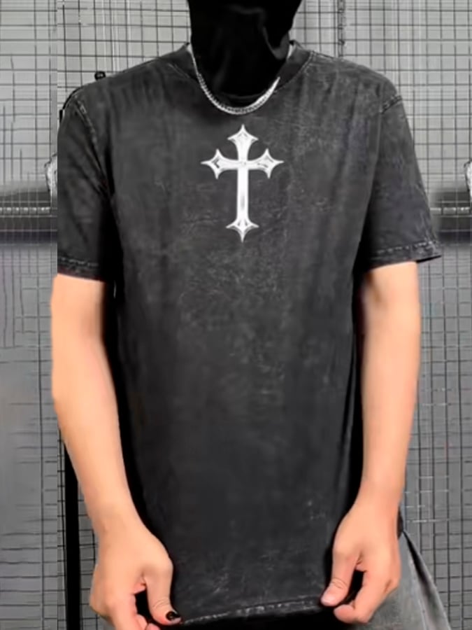 Herren-T-Shirt mit Kreuzprint und Rundhalsausschnitt
