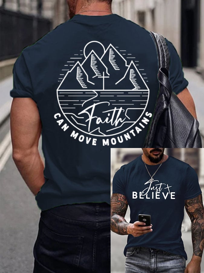 T-shirt décontracté pour homme avec imprimé montagnes « La foi peut »