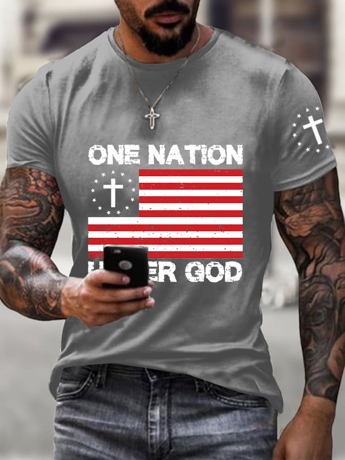 Camiseta informal de manga corta para hombre con estampado gráfico "Fe: Una Nación Bajo Dios"