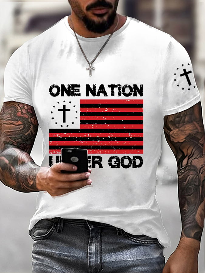 Camiseta informal de manga corta para hombre con estampado gráfico "Fe: Una Nación Bajo Dios"