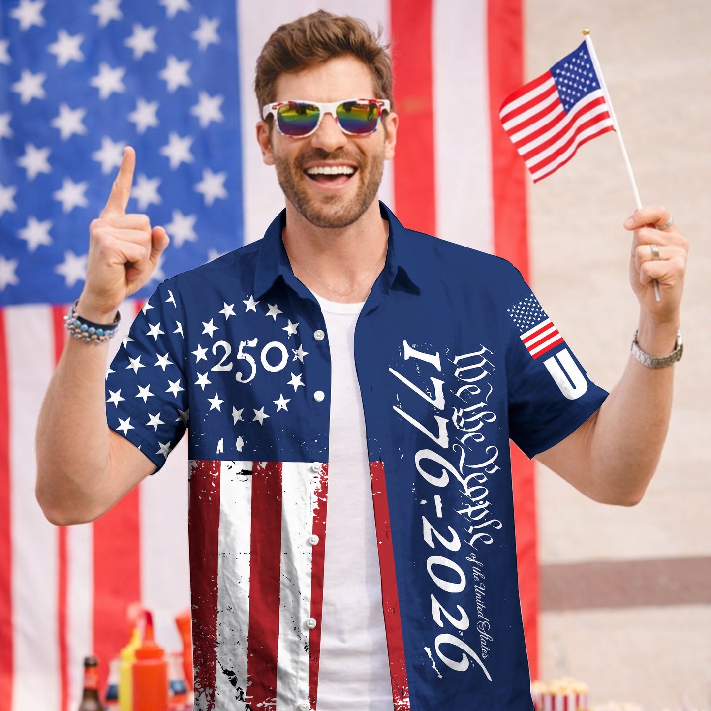 Chemise hawaïenne « Nous le peuple 1776-2026 Étoiles et rayures » -250e anniversaire des États-Unis