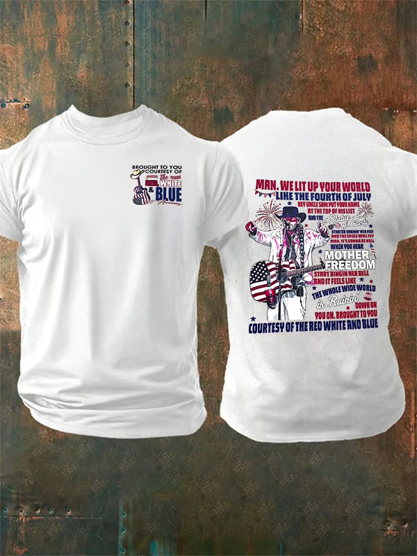 Camiseta de hombre con estampado rojo, blanco y azul