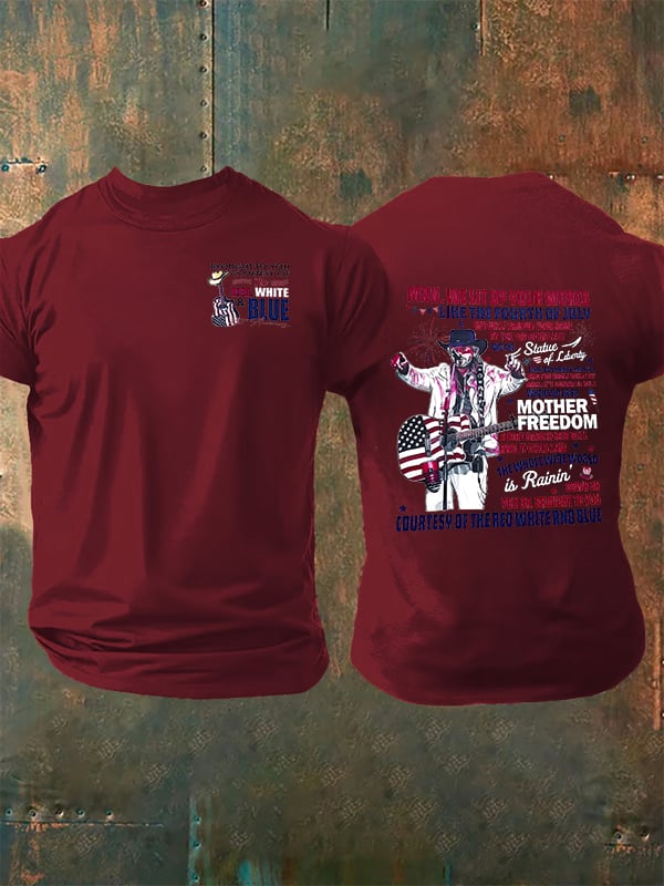 Camiseta de hombre con estampado rojo, blanco y azul