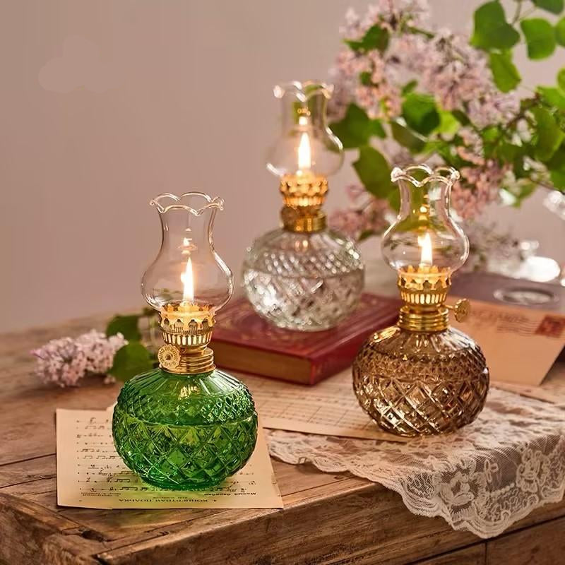 Vintage-Petroleumlampe aus klarem Kristallglas