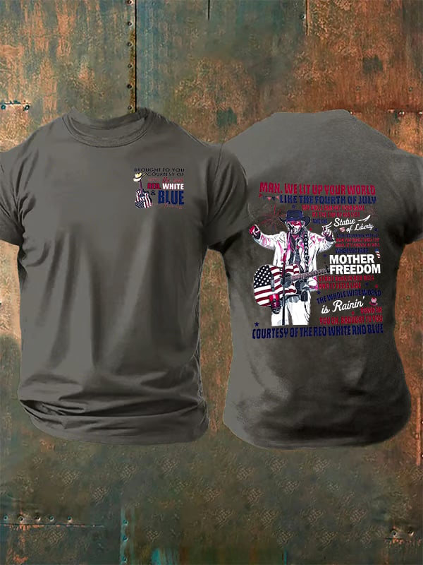 Camiseta de hombre con estampado rojo, blanco y azul