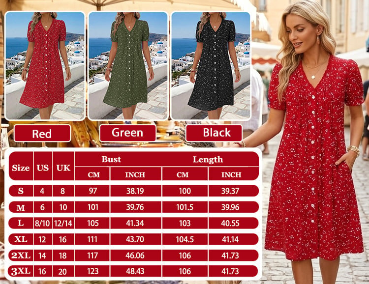 Kleid mit Blumenmuster, V-Ausschnitt und Knopfleiste