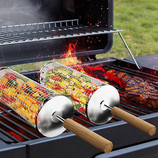 Paquete de 2 cestas para parrilla de acero inoxidable