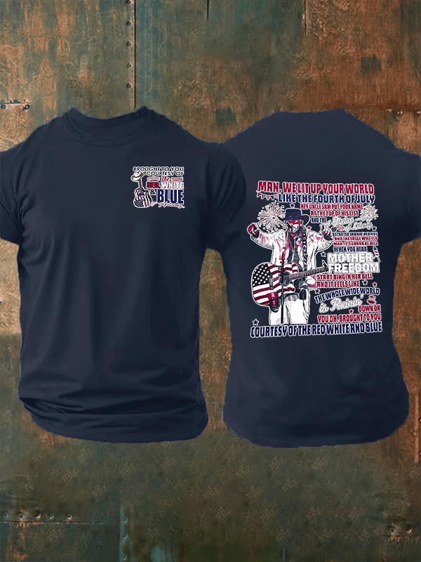 Camiseta de hombre con estampado rojo, blanco y azul