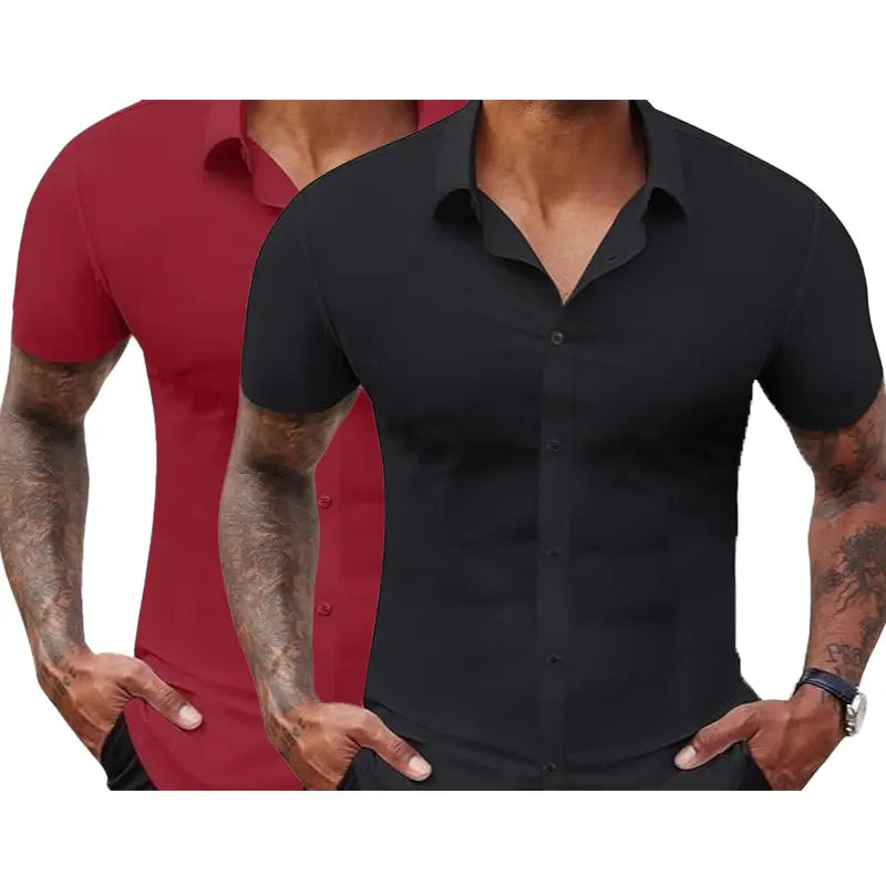 2-Pack Men's Stretch Slim Fit Business Shirts Muscle Fit