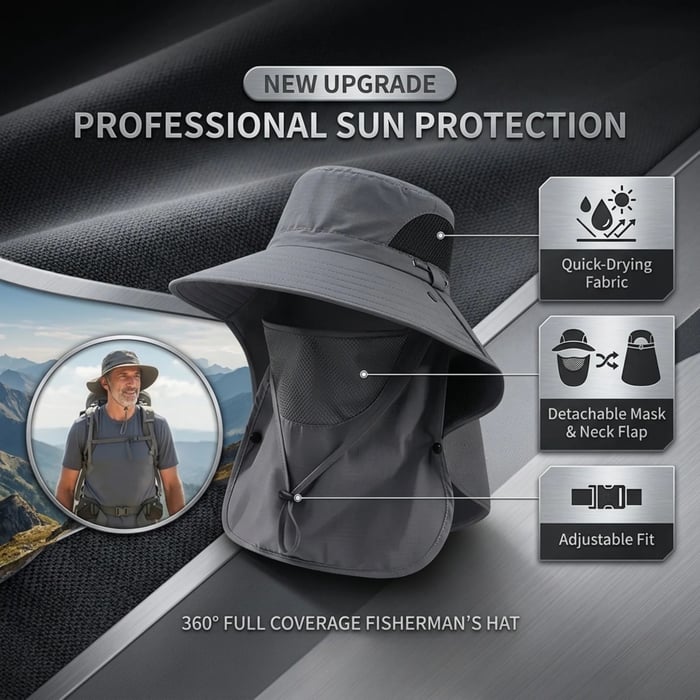 🎁Compra 1 y llévate 1 gratis🎁Sombrero de pescador de primavera/verano con protector facial desmontable para pesca al aire libre y protección para el cuello.