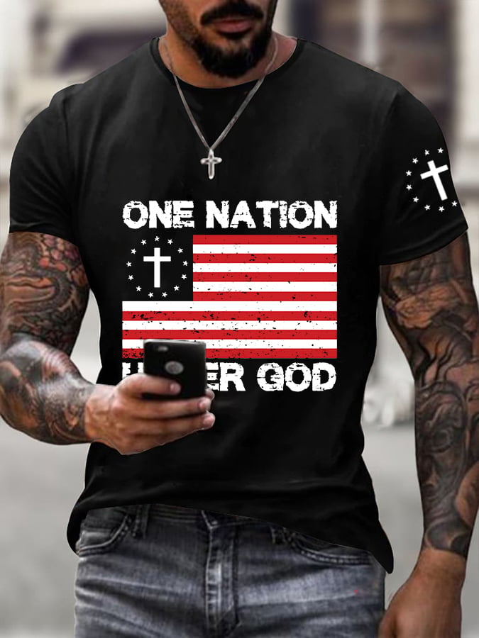 Camiseta informal de manga corta para hombre con estampado gráfico "Fe: Una Nación Bajo Dios"