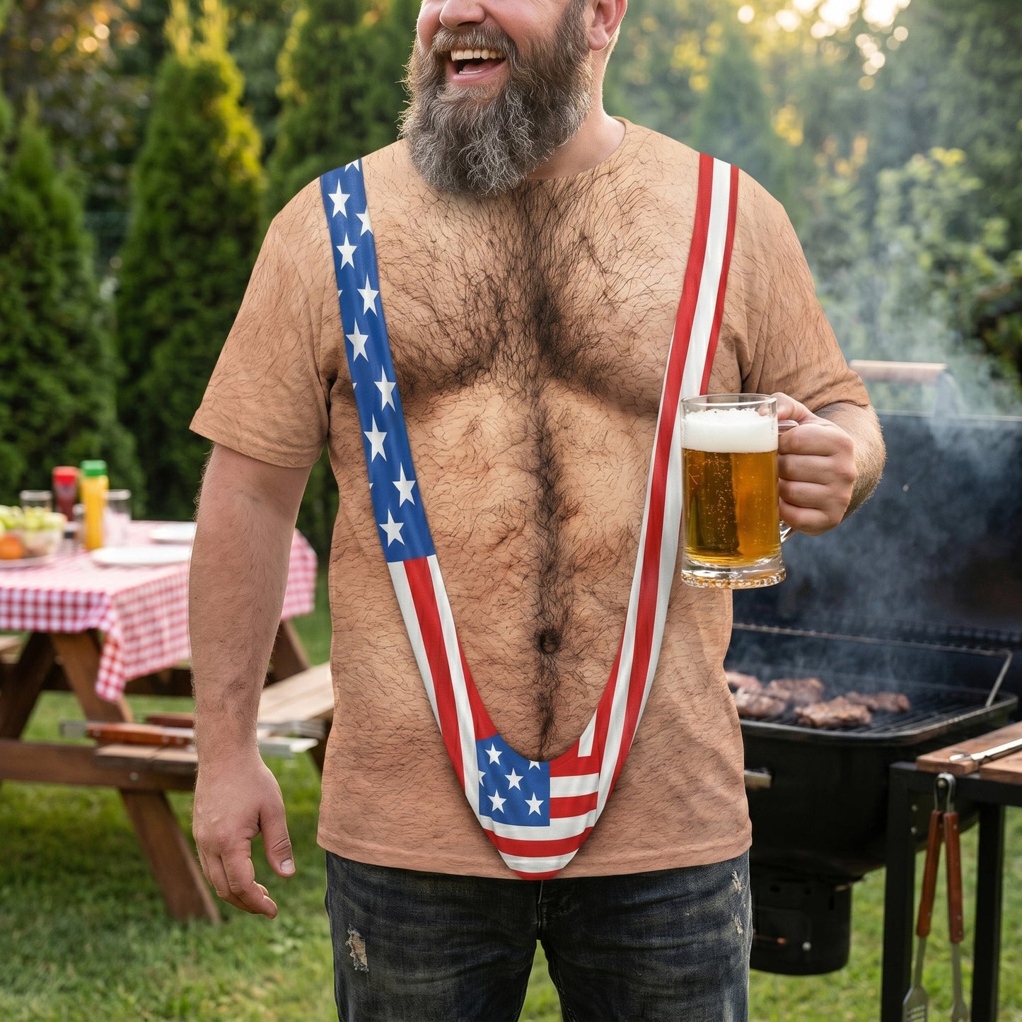 Maillot de bain 3D à poils pour hommes, style patriotique humoristique