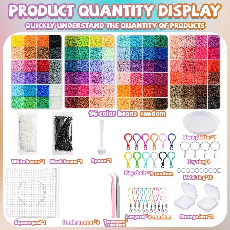 Füllbeutel für 2,6 mm große, mehrfarbige Perler-Perlen, DIY-Perlen-Set, inklusive Aufhängeschnur, Schlüsselanhänger, quadratischer Steckplatte, Aufbewahrungsbox, Pinzette, geeignet für Geburtstage, Schulabschlüsse, Valentinstag, Ostern und andere Anlässe.