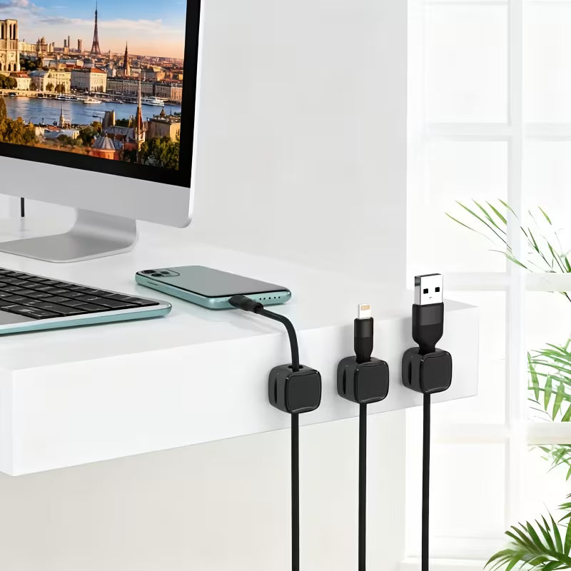 Magnetic Velcro cable organizer. Securely attaches to refrigerators, desktops, or cars, saving space. Suitable for home and office. An essential for organizing cables and plugs. Also ideal for desktop and drawer organization.