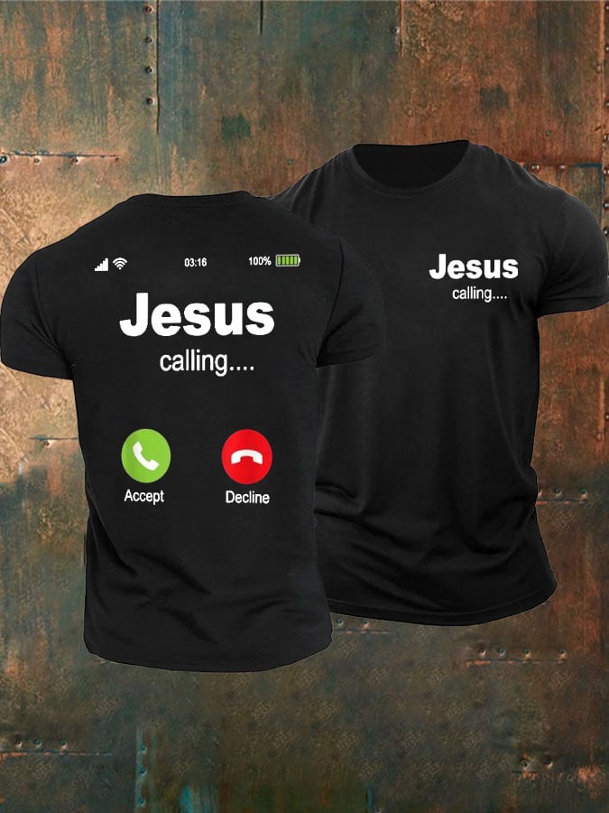 Retro-T-Shirt mit Jesus-Calling-Print für Herren