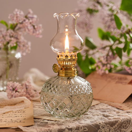 Vintage-Petroleumlampe aus klarem Kristallglas