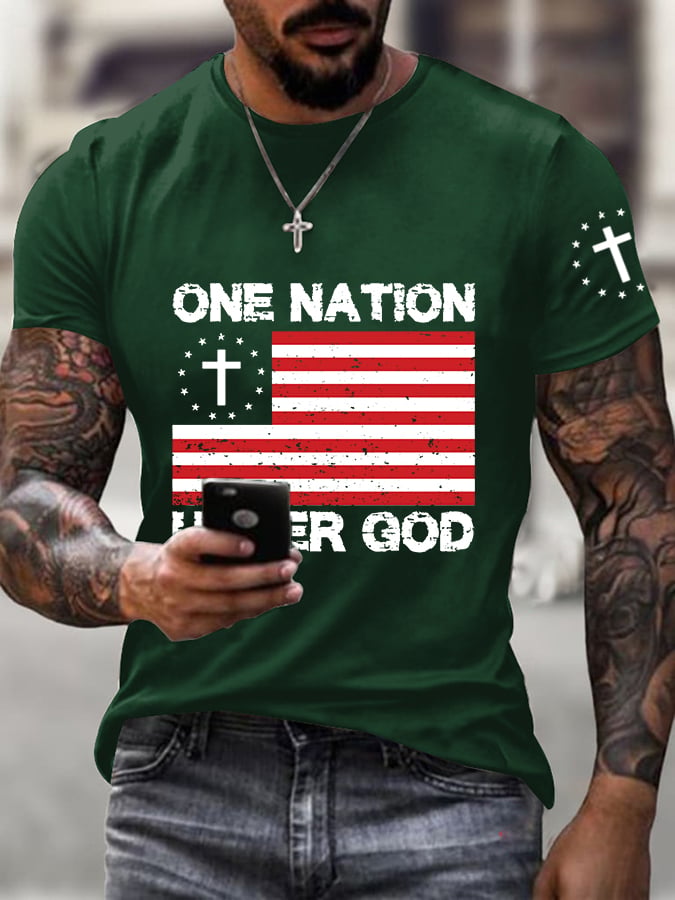 Camiseta informal de manga corta para hombre con estampado gráfico "Fe: Una Nación Bajo Dios"
