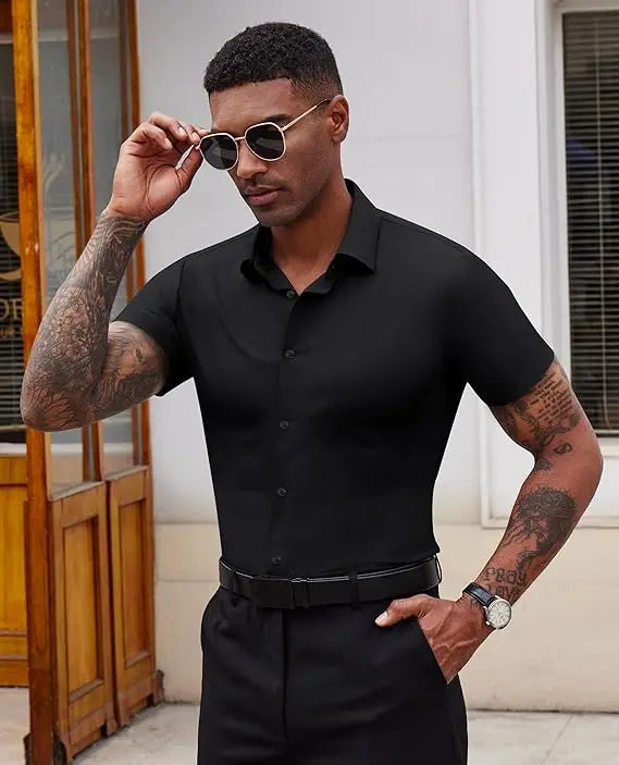 2-Pack Men's Stretch Slim Fit Business Shirts Muscle Fit