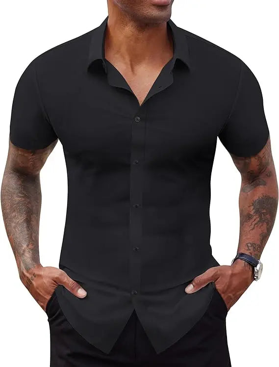 2-Pack Men's Stretch Slim Fit Business Shirts Muscle Fit