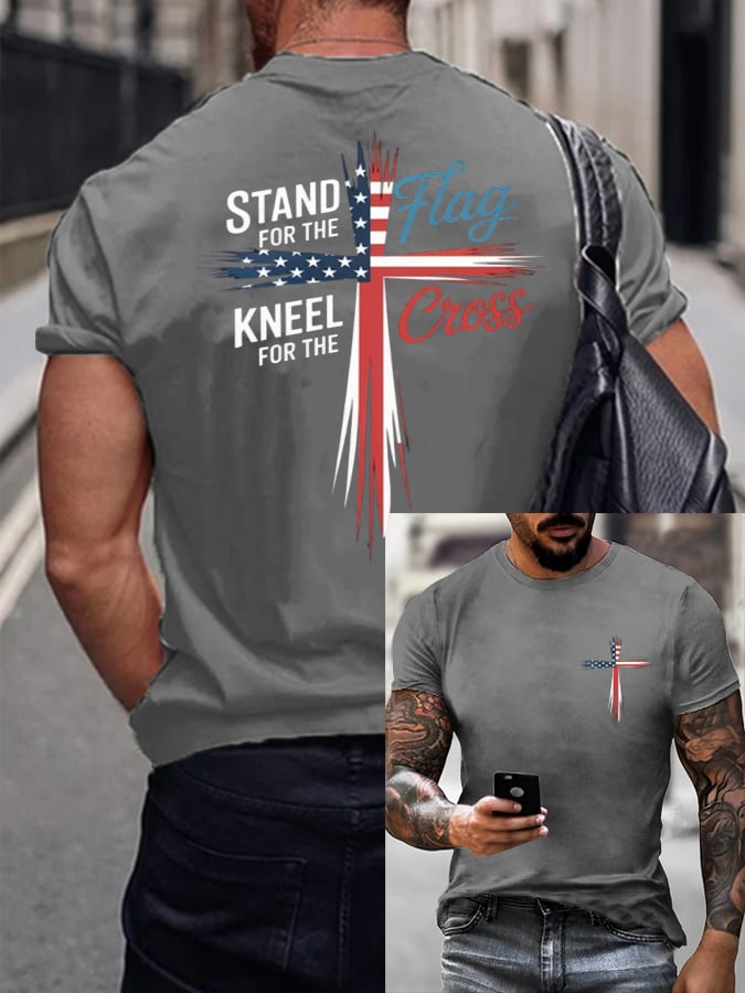🔥Productos en oferta🔥Camiseta para hombre con estampado "Stand For Flag Kneel For the Cross"