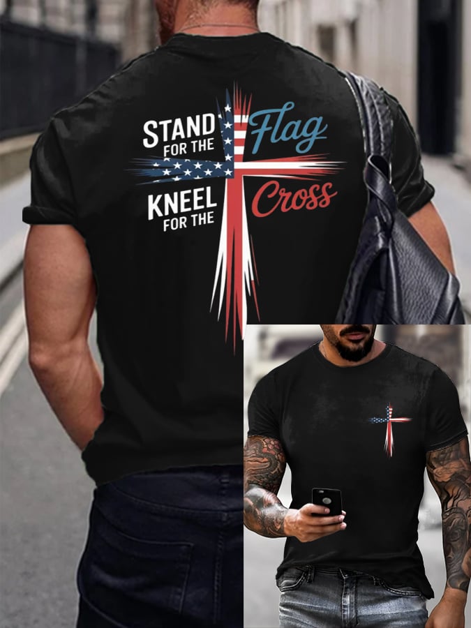 🔥Productos en oferta🔥Camiseta para hombre con estampado "Stand For Flag Kneel For the Cross"