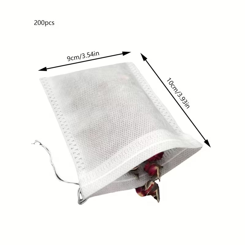 100 sachets de thé jetables en tissu non tissé avec cordon de serrage | Multi-usages : décoction médicinale, filtration du café et infusion du thé