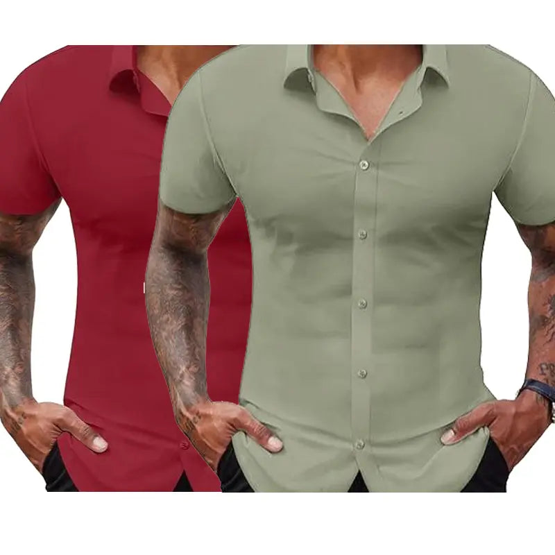 2-Pack Men's Stretch Slim Fit Business Shirts Muscle Fit