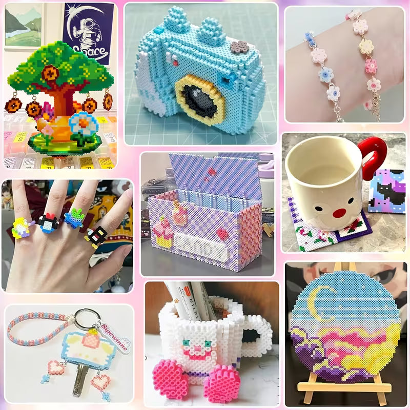 Füllbeutel für 2,6 mm große, mehrfarbige Perler-Perlen, DIY-Perlen-Set, inklusive Aufhängeschnur, Schlüsselanhänger, quadratischer Steckplatte, Aufbewahrungsbox, Pinzette, geeignet für Geburtstage, Schulabschlüsse, Valentinstag, Ostern und andere Anlässe.