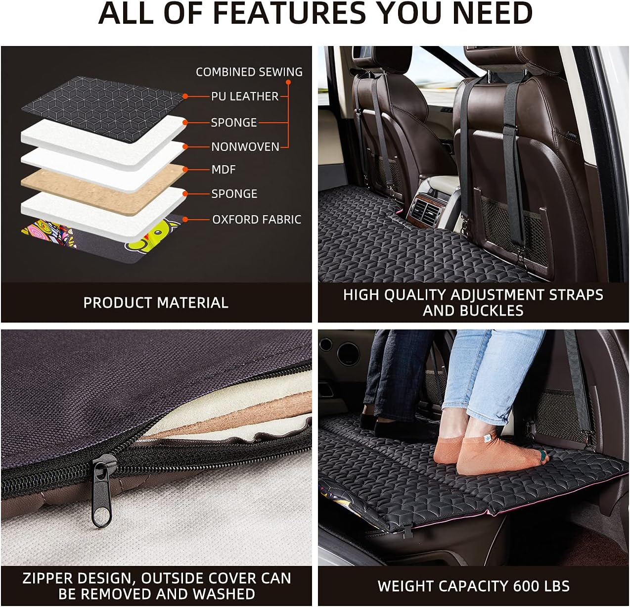 Colchón portátil plegable de doble cara para coche (no inflable)