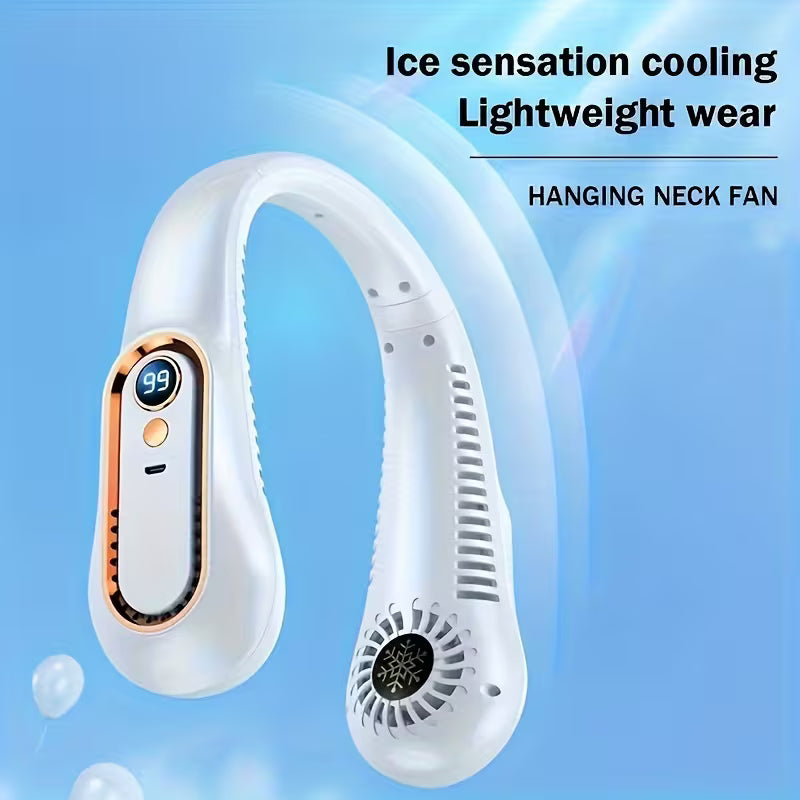 Portable Cooling Fan, Wearable Neck Fan Display, Lightweight Hands-Free Air Circulation for Use, Button-Controlled (5W, Plastic), Summer Cooling Device for Office, Travel