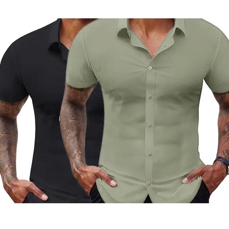 2-Pack Men's Stretch Slim Fit Business Shirts Muscle Fit
