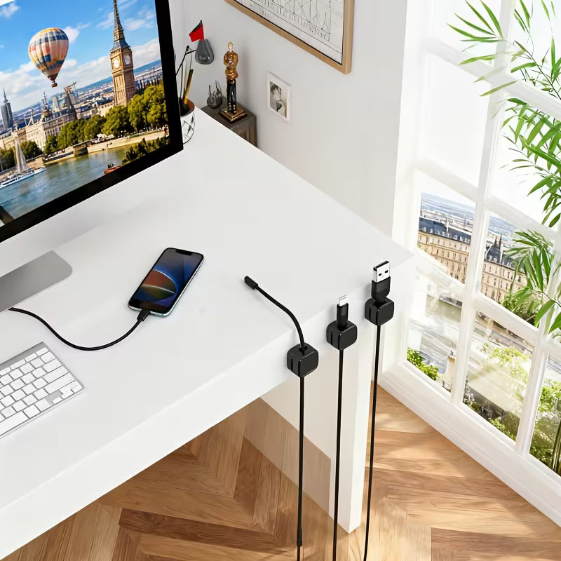 Magnetic Velcro cable organizer. Securely attaches to refrigerators, desktops, or cars, saving space. Suitable for home and office. An essential for organizing cables and plugs. Also ideal for desktop and drawer organization.