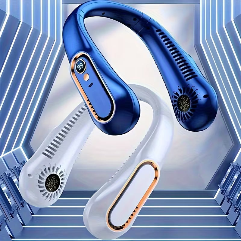 Portable Cooling Fan, Wearable Neck Fan Display, Lightweight Hands-Free Air Circulation for Use, Button-Controlled (5W, Plastic), Summer Cooling Device for Office, Travel