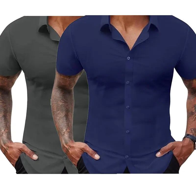 2-Pack Men's Stretch Slim Fit Business Shirts Muscle Fit