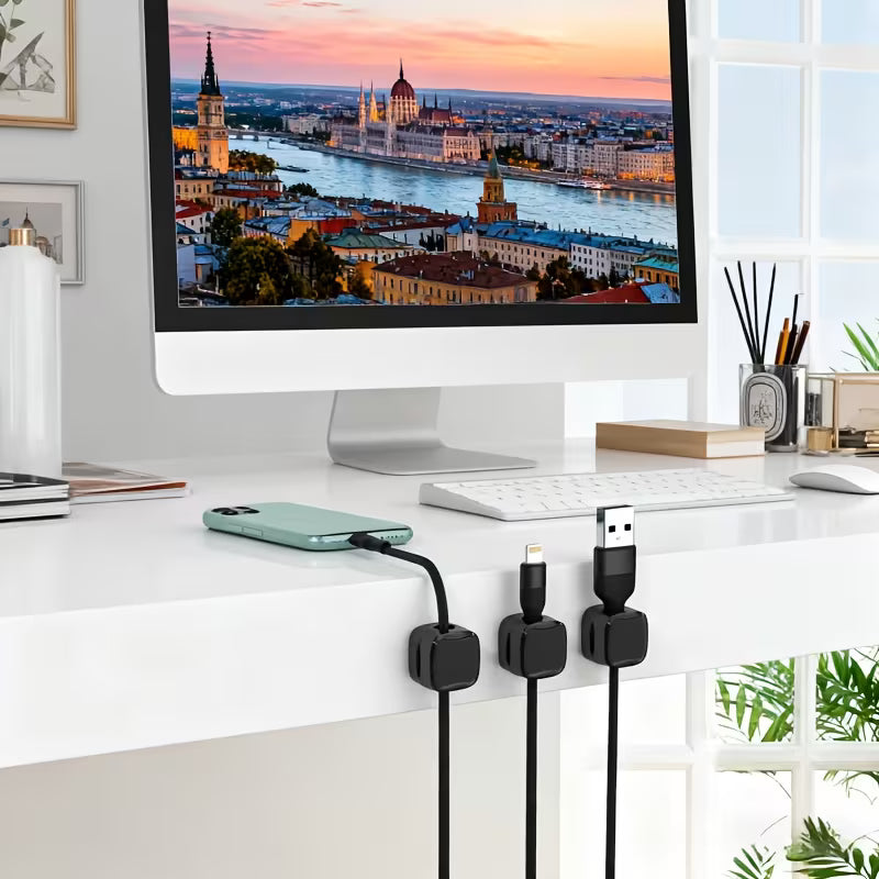 Magnetic Velcro cable organizer. Securely attaches to refrigerators, desktops, or cars, saving space. Suitable for home and office. An essential for organizing cables and plugs. Also ideal for desktop and drawer organization.