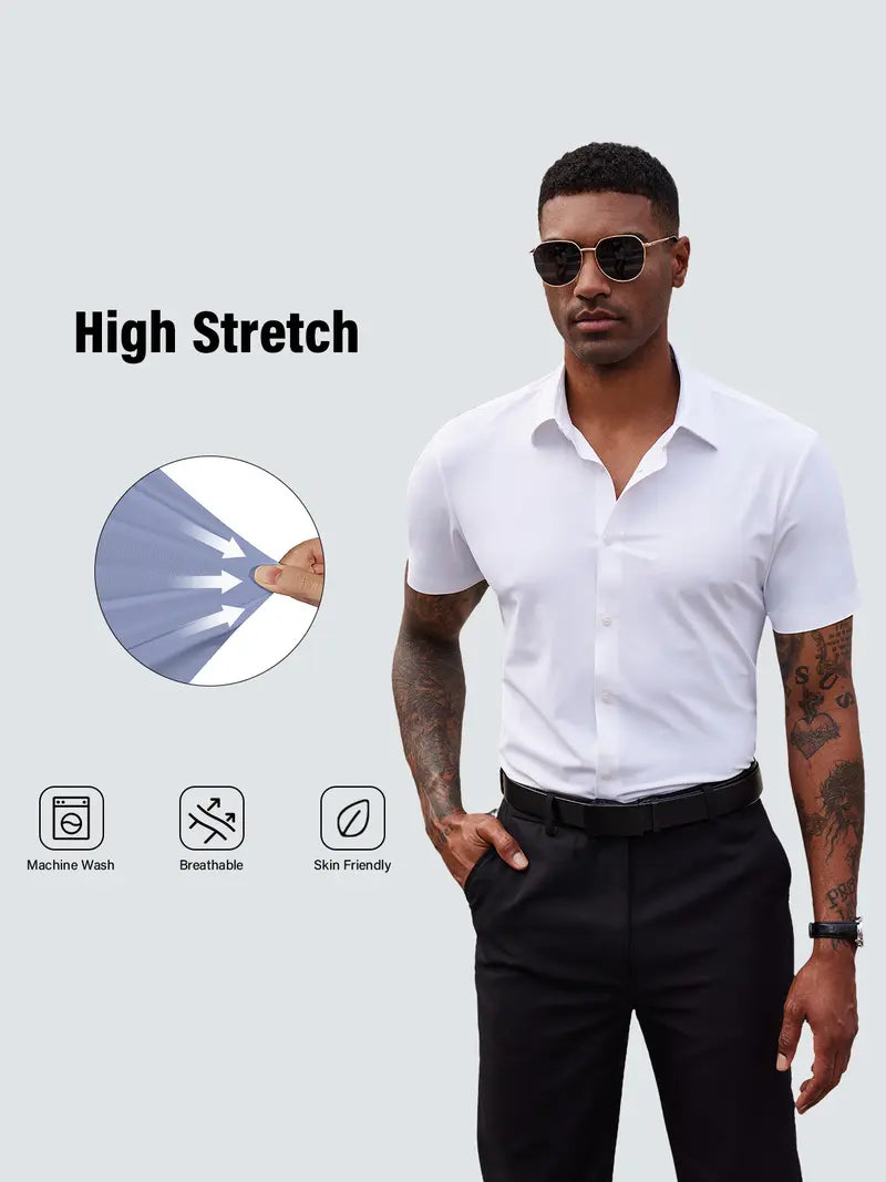 2-Pack Men's Stretch Slim Fit Business Shirts Muscle Fit