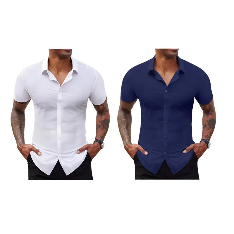 2-Pack Men's Stretch Slim Fit Business Shirts Muscle Fit
