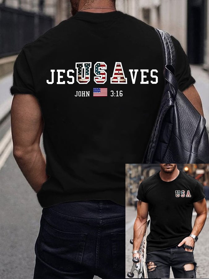 Vintage-T-Shirt für Herren aus den USA mit Aufdruck „Jesus Saves“ und Rundhalsausschnitt