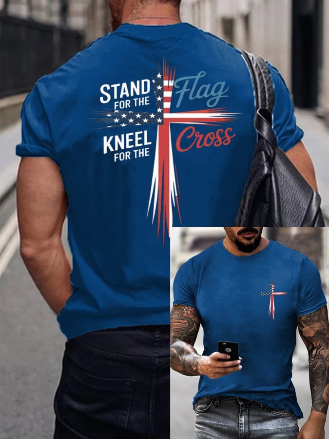 🔥Productos en oferta🔥Camiseta para hombre con estampado "Stand For Flag Kneel For the Cross"