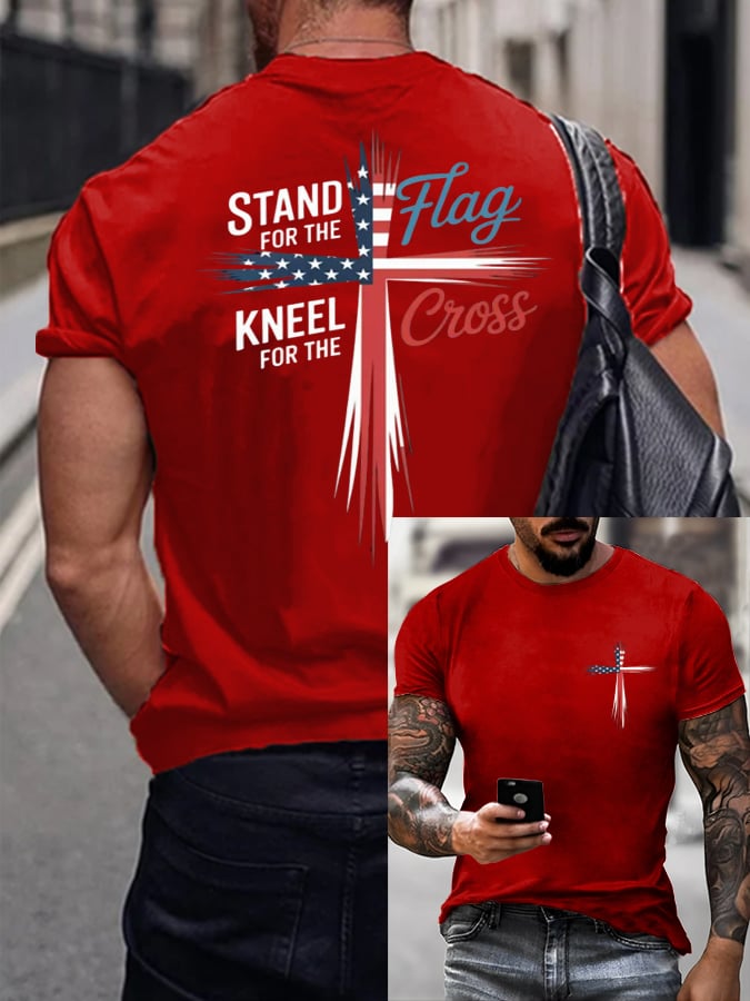 🔥Productos en oferta🔥Camiseta para hombre con estampado "Stand For Flag Kneel For the Cross"