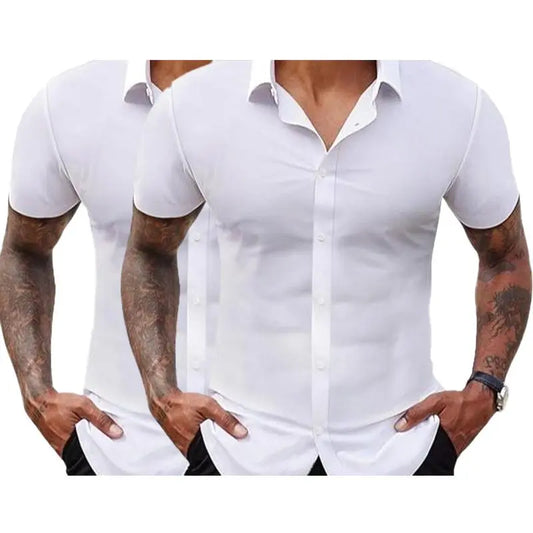 2-Pack Men's Stretch Slim Fit Business Shirts Muscle Fit