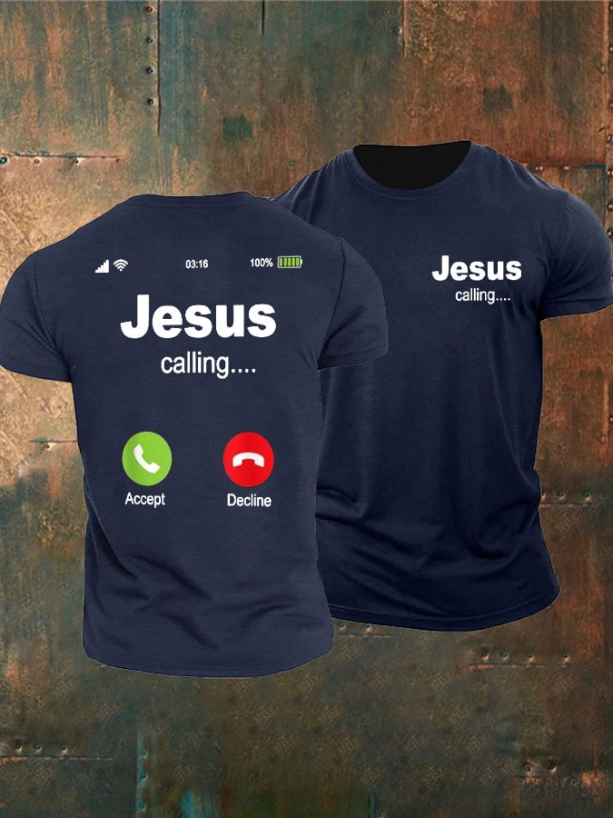 Retro-T-Shirt mit Jesus-Calling-Print für Herren