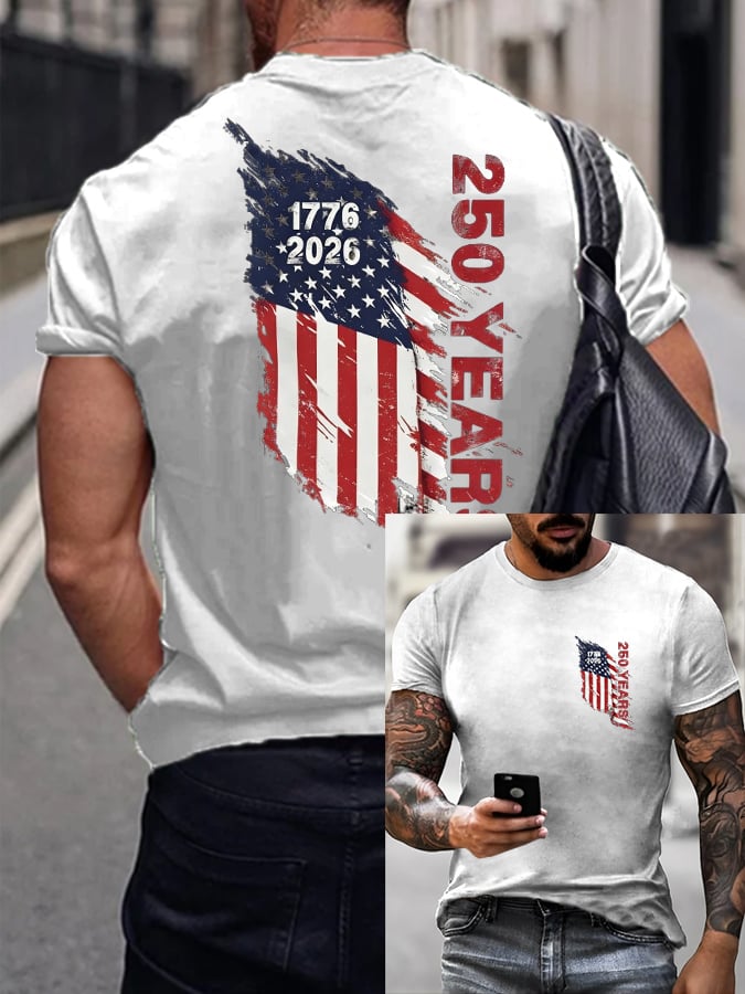 T-shirt décontracté imprimé pour homme, commémorant le 250e anniversaire américain