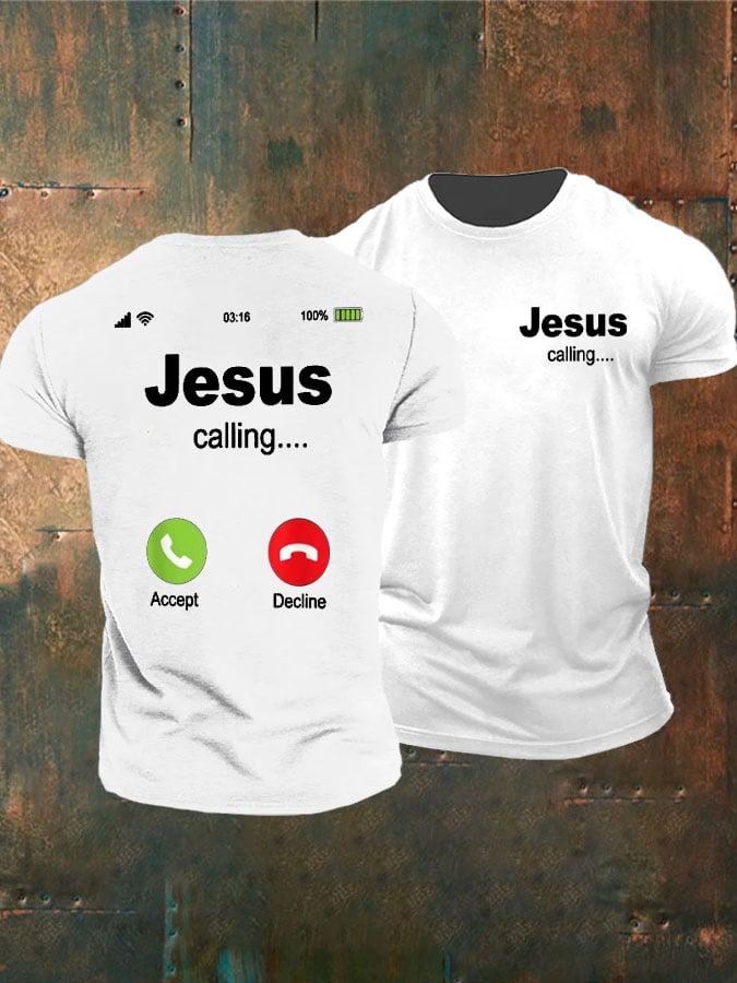 Retro-T-Shirt mit Jesus-Calling-Print für Herren